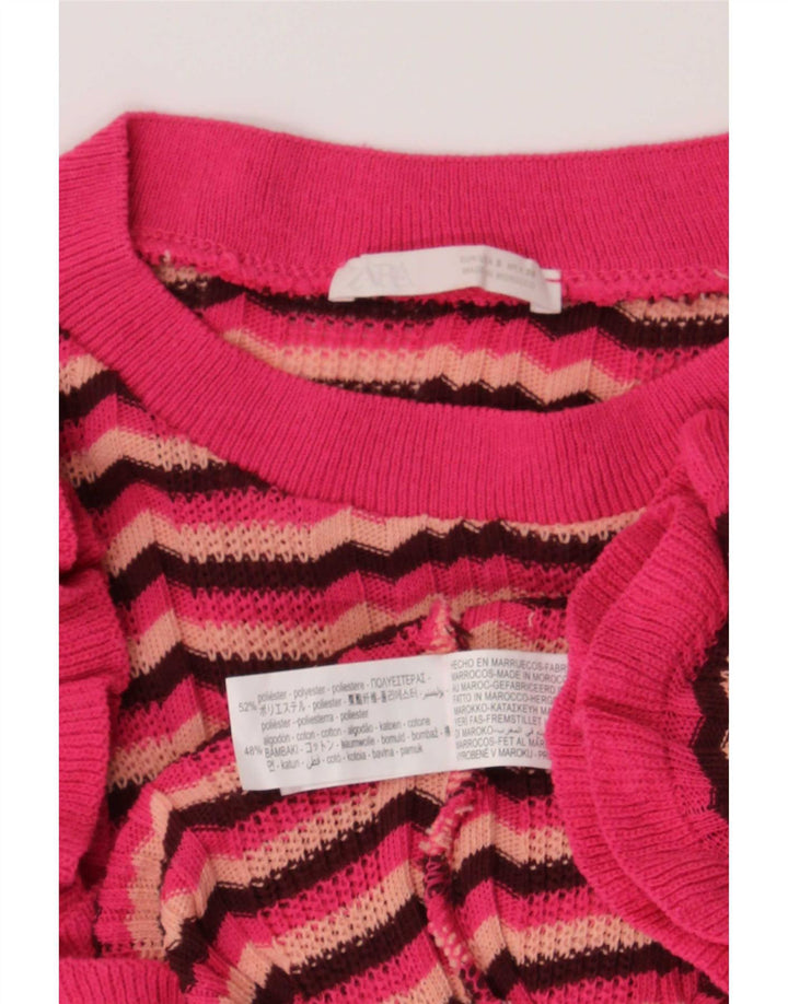 T-shirt damski Zara Top UK 8, małe, różowe paski, poliester