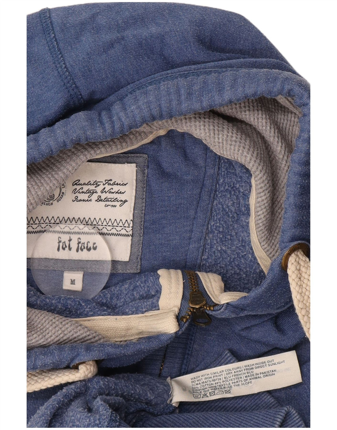 Męski sweter z kapturem i zamkiem błyskawicznym Fat Face, średnioniebieski, bawełniany