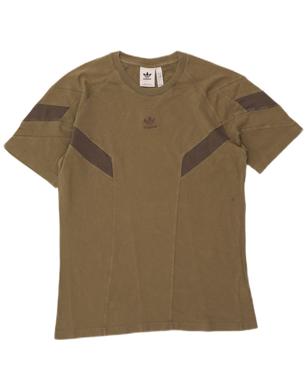 ADIDAS Mens T-Shirt Top Medium Khaki Colourblock Cotton