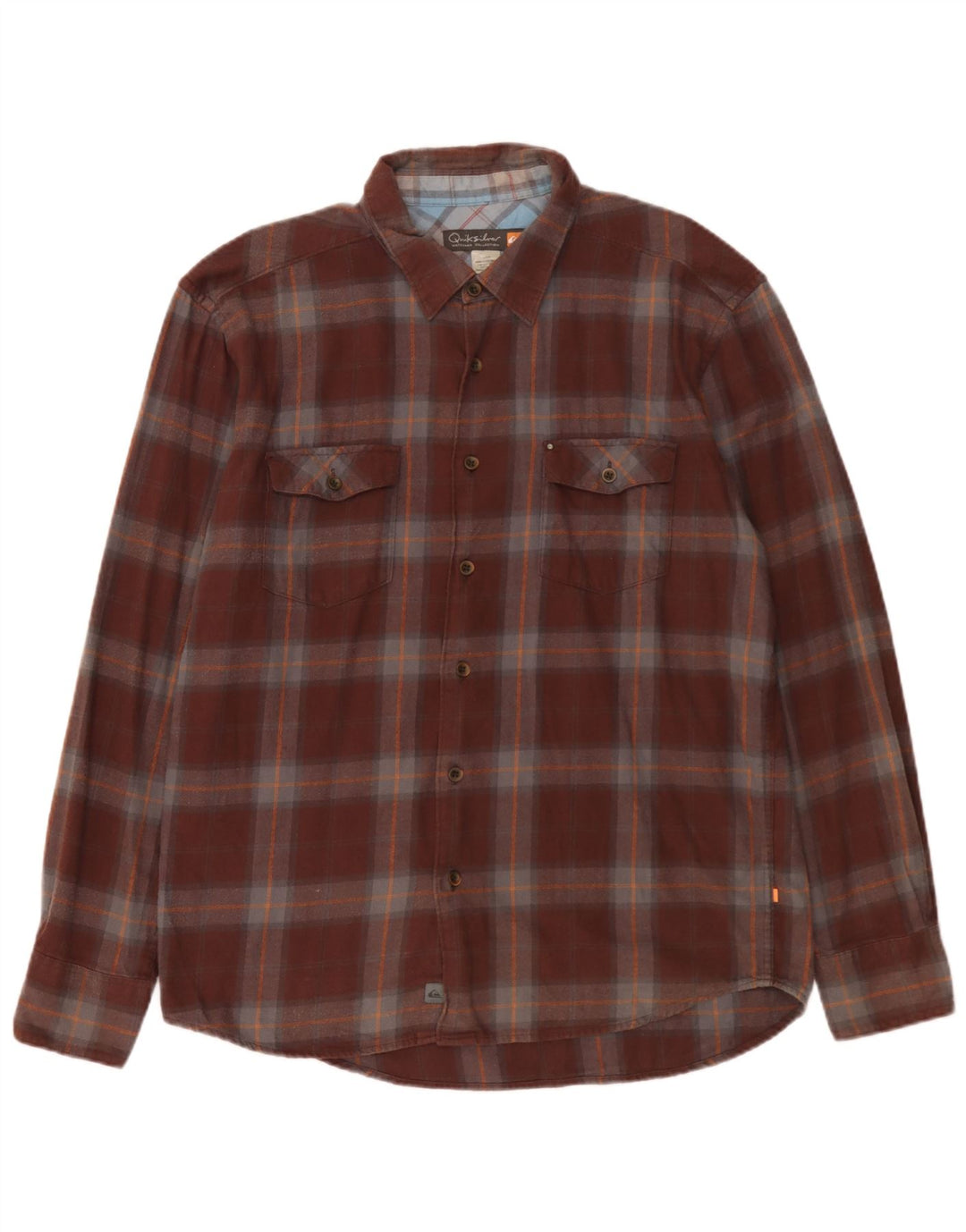 Męska koszula flanelowa Quiksilver, duża, brązowa, bawełniana w kratę