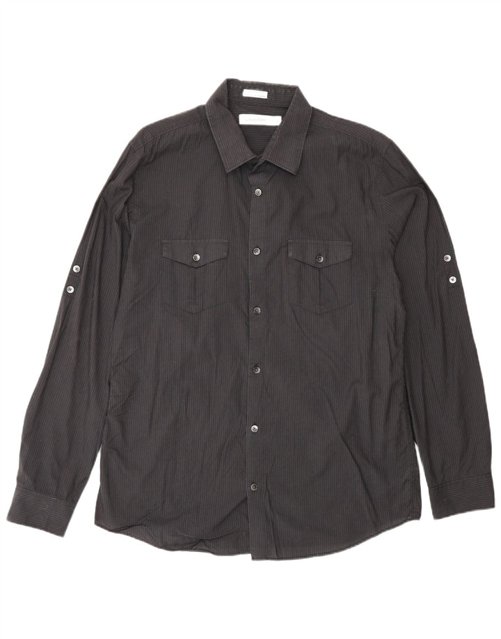 Koszula męska CALVIN KLEIN, bawełniana, w średnie czarne paski