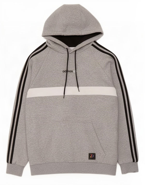 Męska bluza z kapturem Adidas, średnia szara bawełna z blokami kolorów