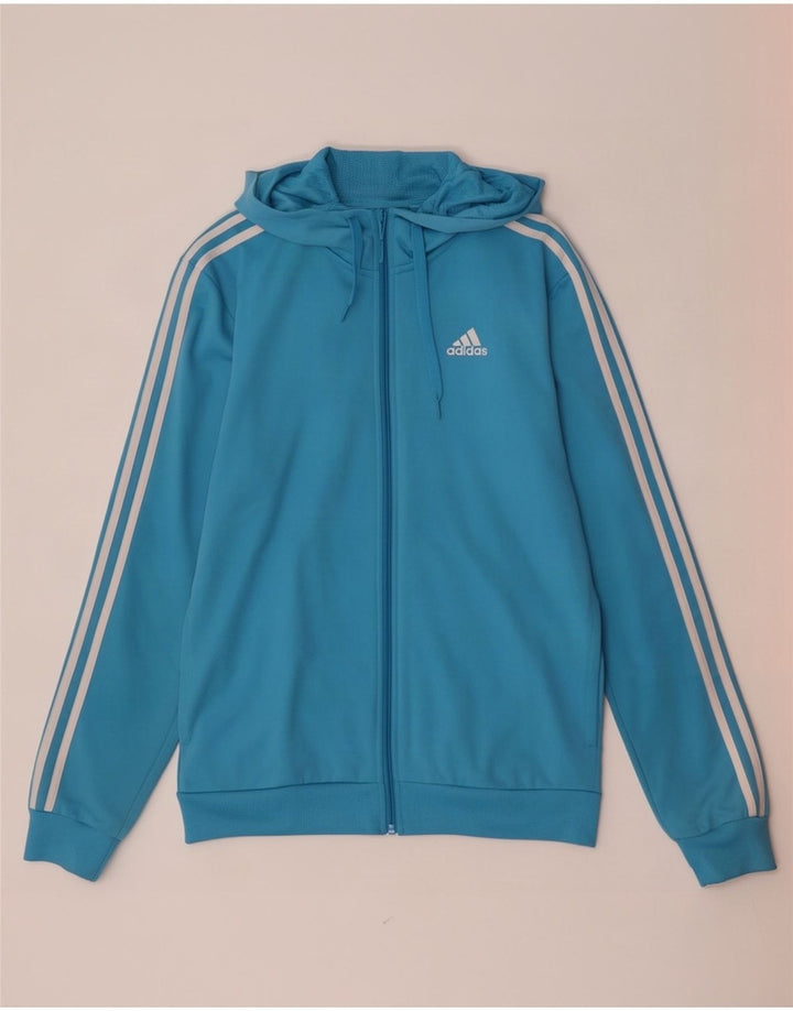 Adidas Męski sweter z kapturem i zamkiem błyskawicznym, mały, niebieski poliester