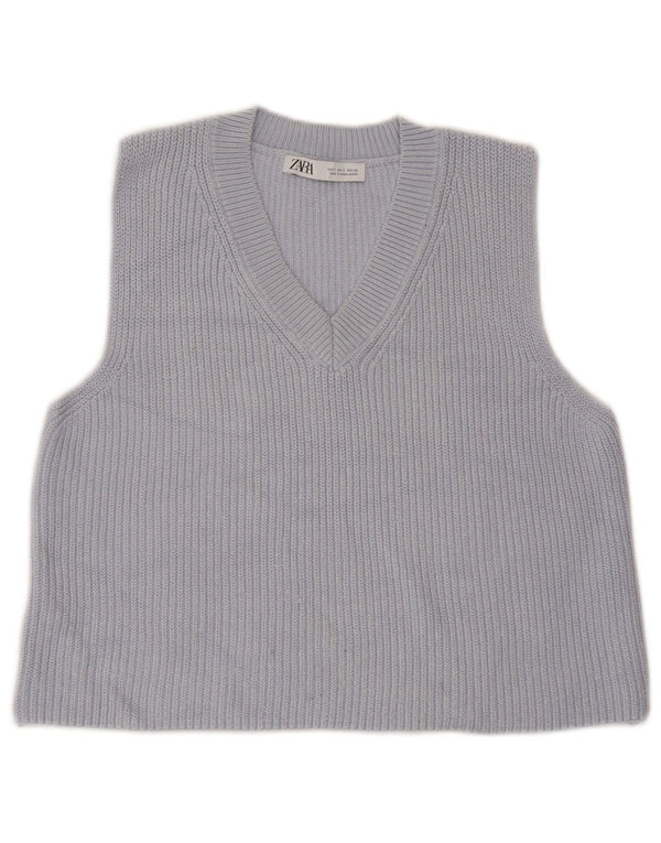 Damski podkoszulek Zara Crop Vest UK 10 Small, niebieski, bawełniany