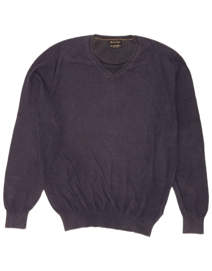 Męski sweter Massimo Dutti z dekoltem w kształcie litery V, duży, granatowy, bawełniany