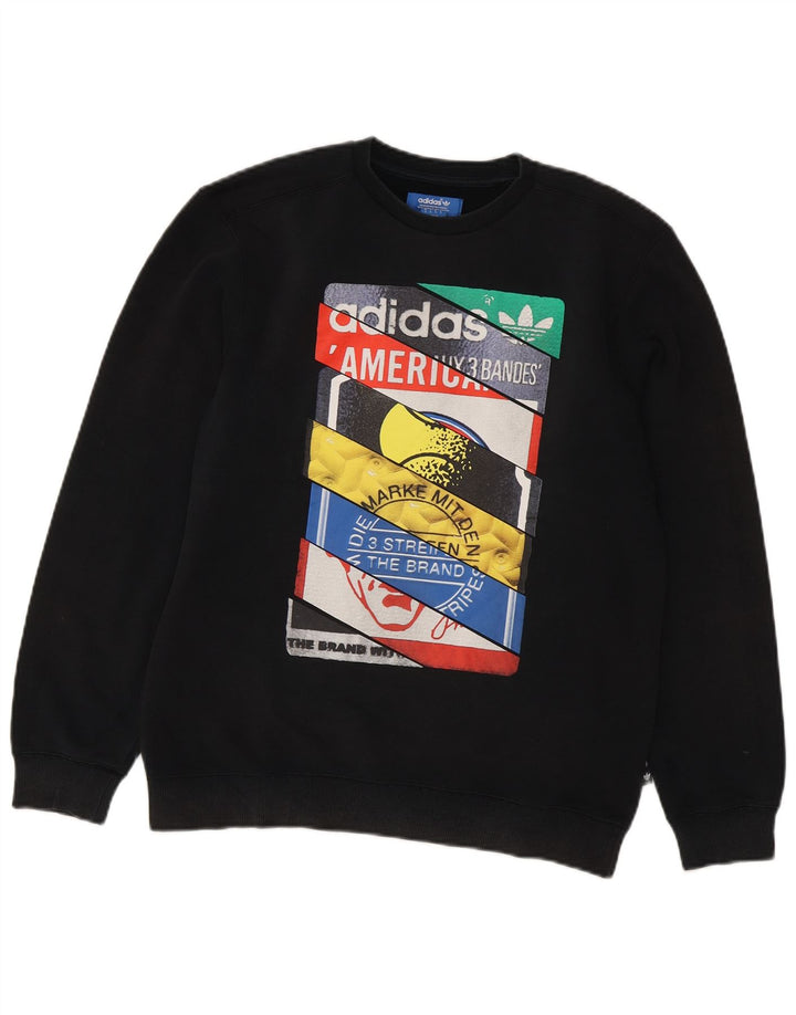 Adidas Męska bluza z grafiką, mała, czarna, bawełniana