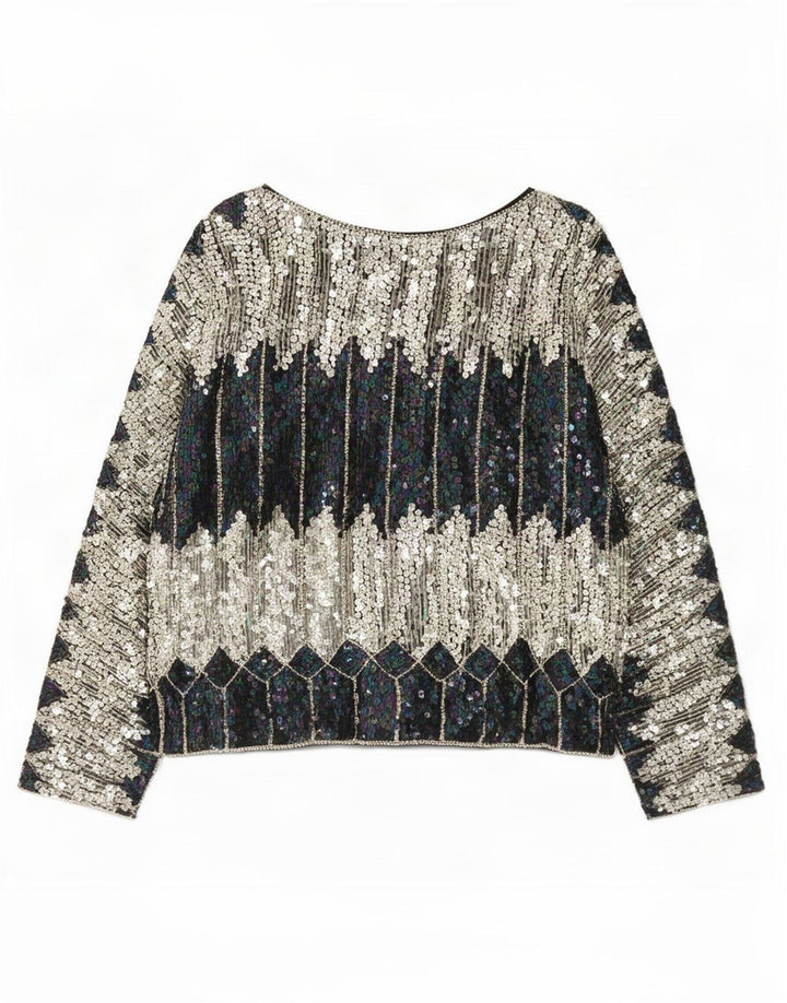Damska bluzka z cekinami w stylu vintage, UK 20 2XL, wielobarwny blok kolorów