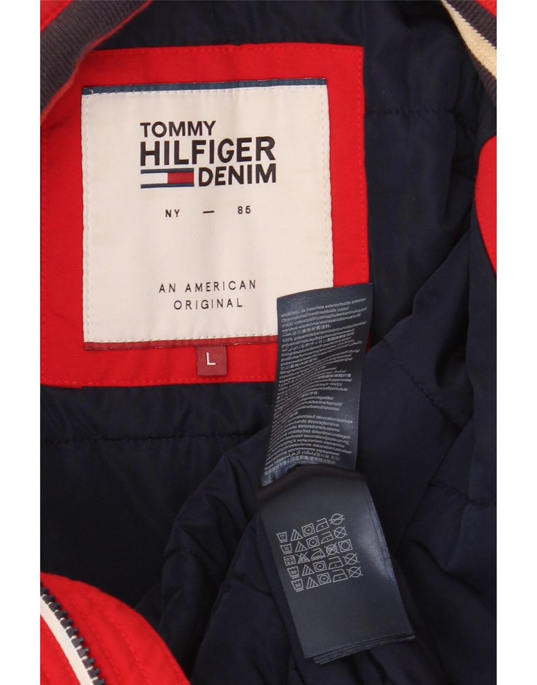 Męska kurtka bomberka TOMMY HILFIGER UK 40, duża, czerwona, poliamidowa