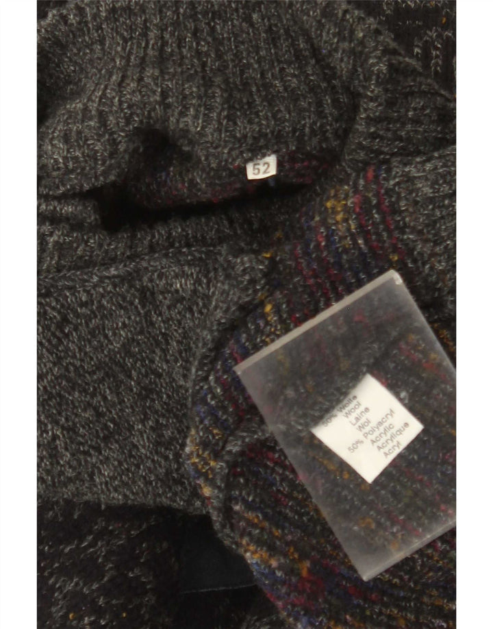 Vintage męski sweter kardigan w abstrakcyjny wzór IT 52 duży granatowy kwiatowy