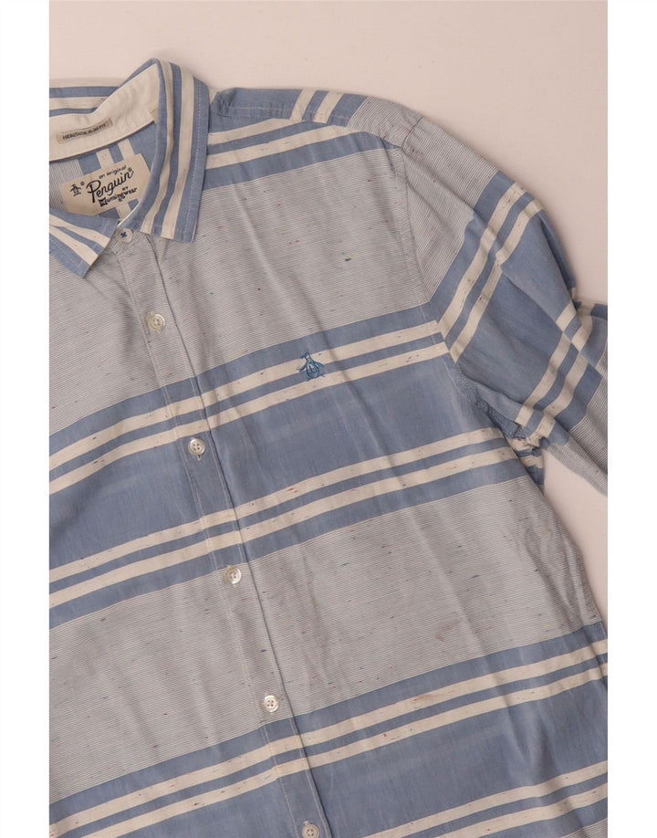 PENGUIN Męska koszula o dopasowanym kroju Heritage, bawełniana w średnie niebieskie paski