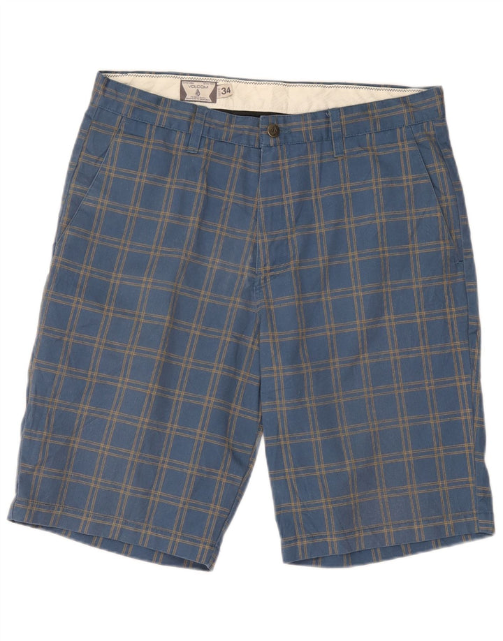 Męskie spodenki Chino Volcom W34, duże, niebieskie, poliestrowe w kratę