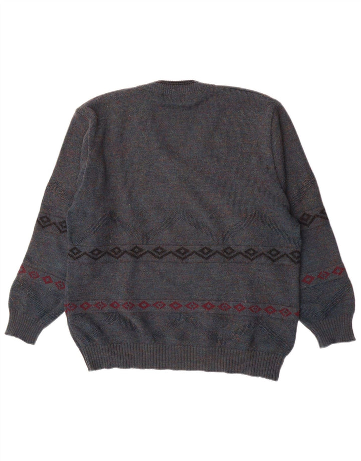 Męski sweter Jockey z dekoltem w kształcie litery V IT 50 Średni niebieski geometryczny