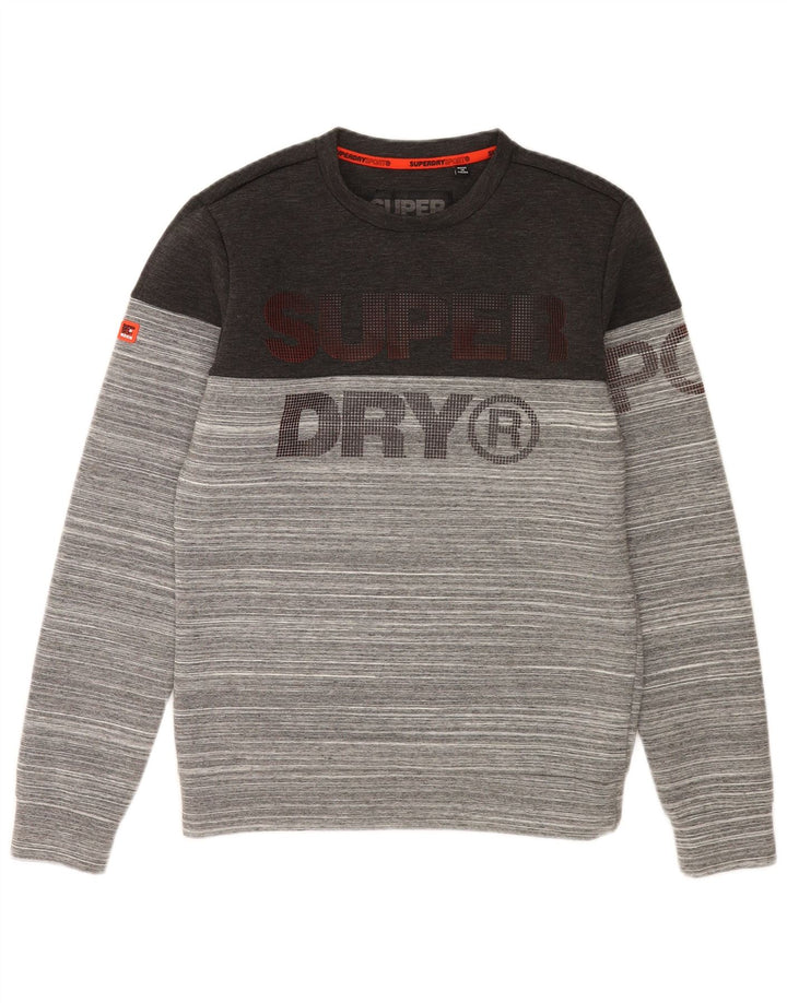 Męski sweter z grafiką Superdry, mały, szary poliester w paski
