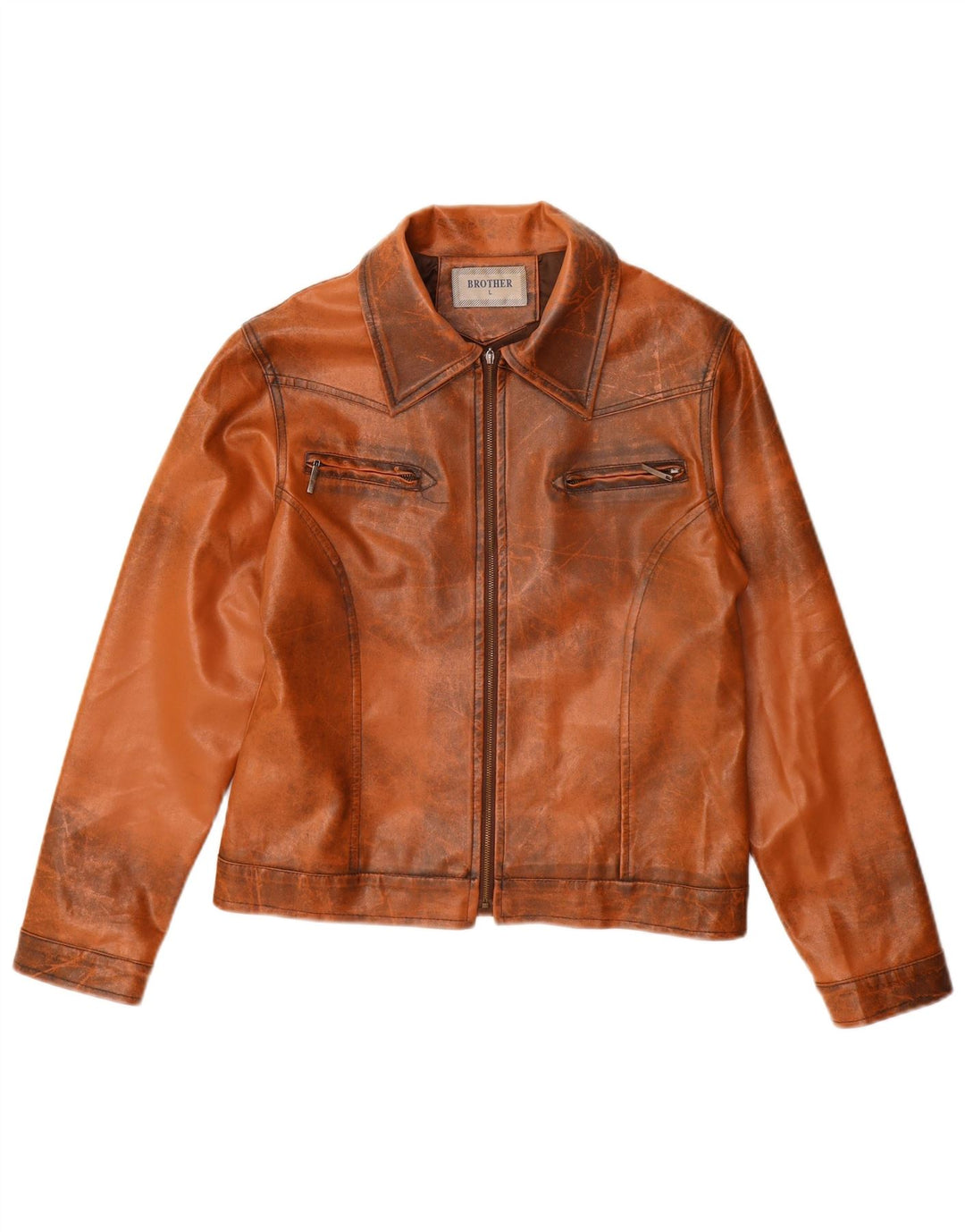 Kurtka skórzana damska VINTAGE UK 14, duża brązowa