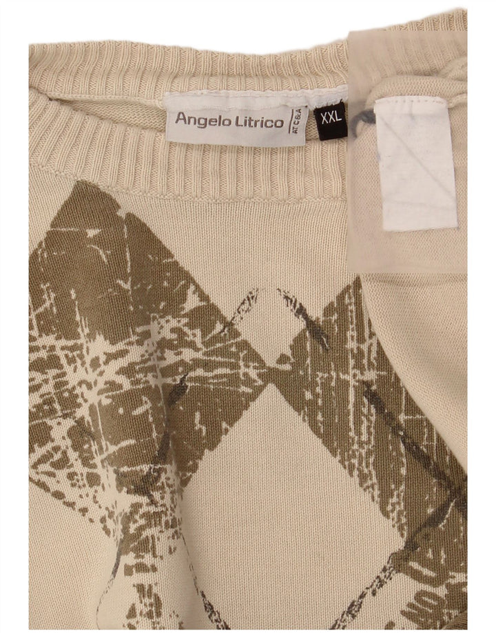 Męski sweter z okrągłym dekoltem Angelo Litrico 2XL beżowy Argyle/Diament