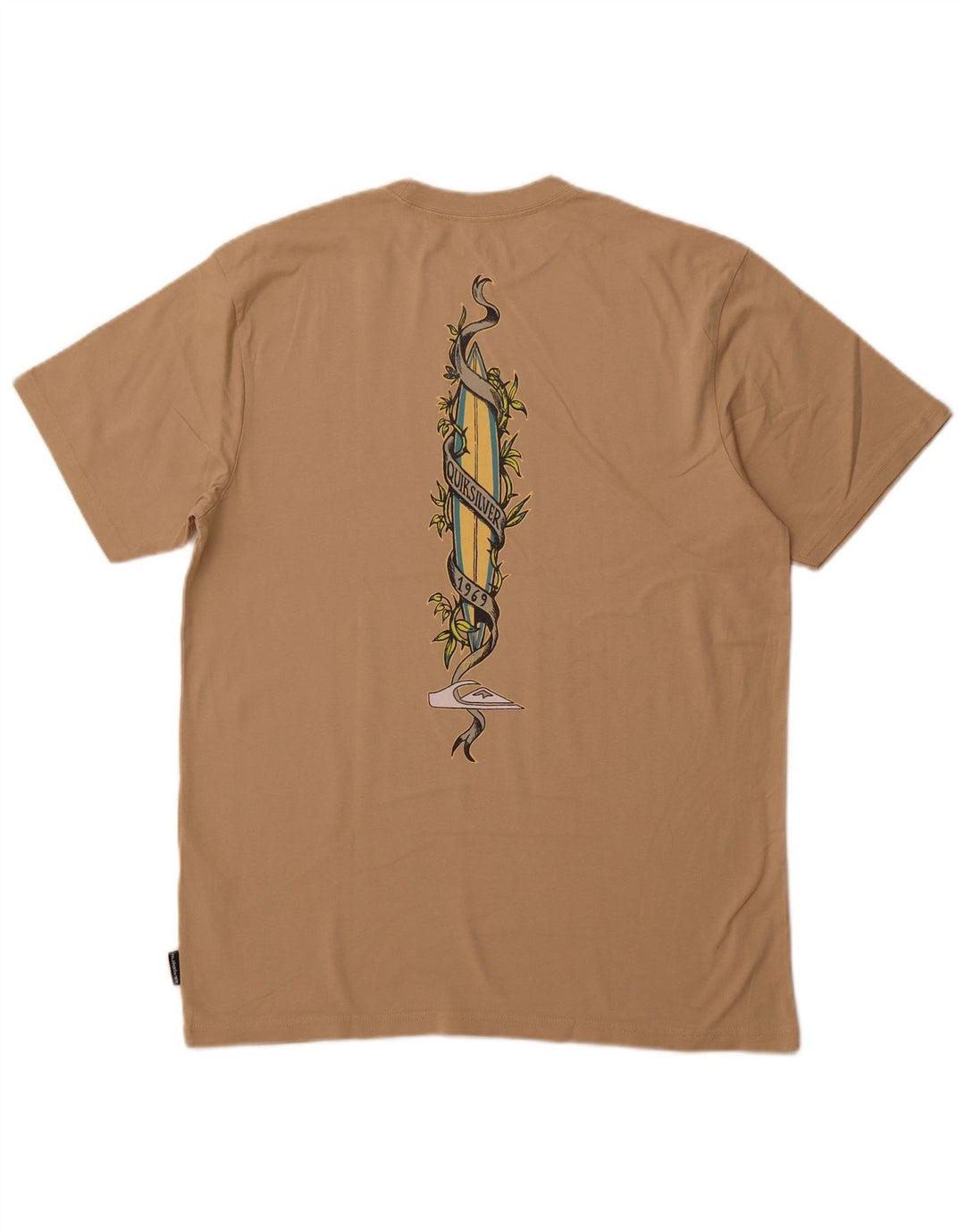 Męski T-shirt z grafiką o regularnym kroju QUIKSILVER, duży, beżowy, bawełniany