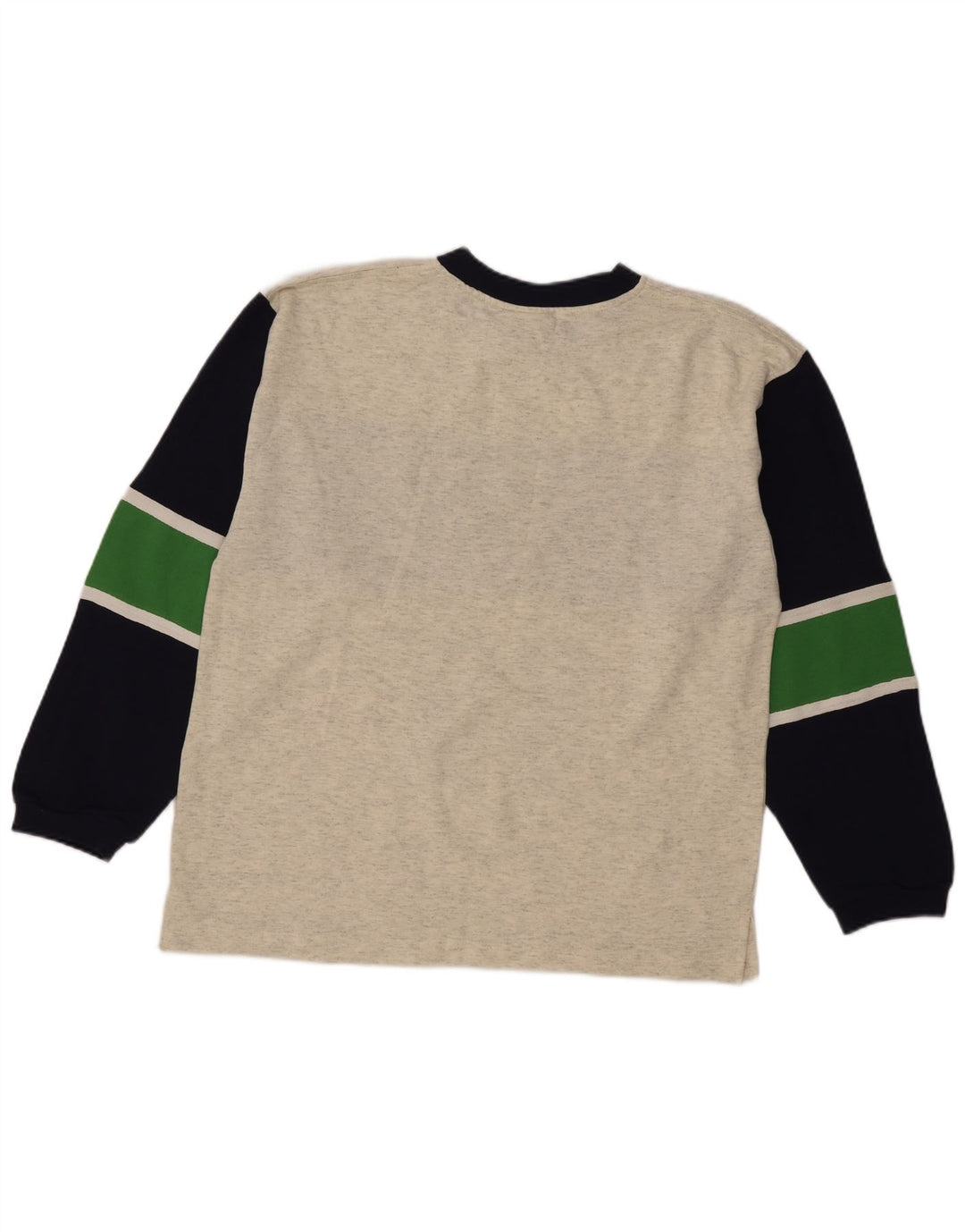 Męski graficzny top w stylu vintage z długim rękawem, duży szary blok kolorów