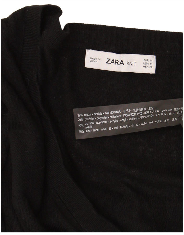 Damski sweter oversize z dekoltem w kształcie litery V, Zara UK 14, średni czarny modal