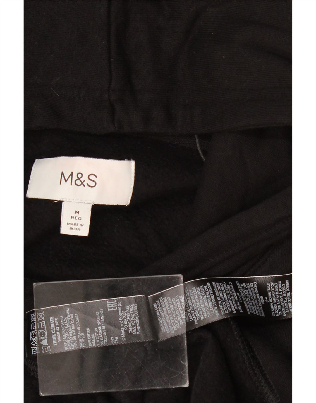 Marks & Spencer Męski sweter z kapturem, średniej wielkości, czarny, bawełniany