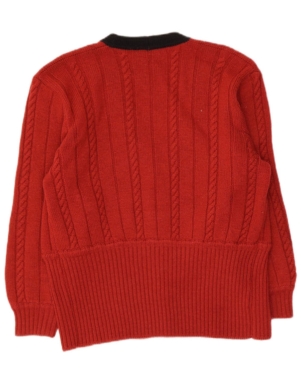 Sweter damski w stylu vintage, UK 14, średnia czerwona wełna dziewicza