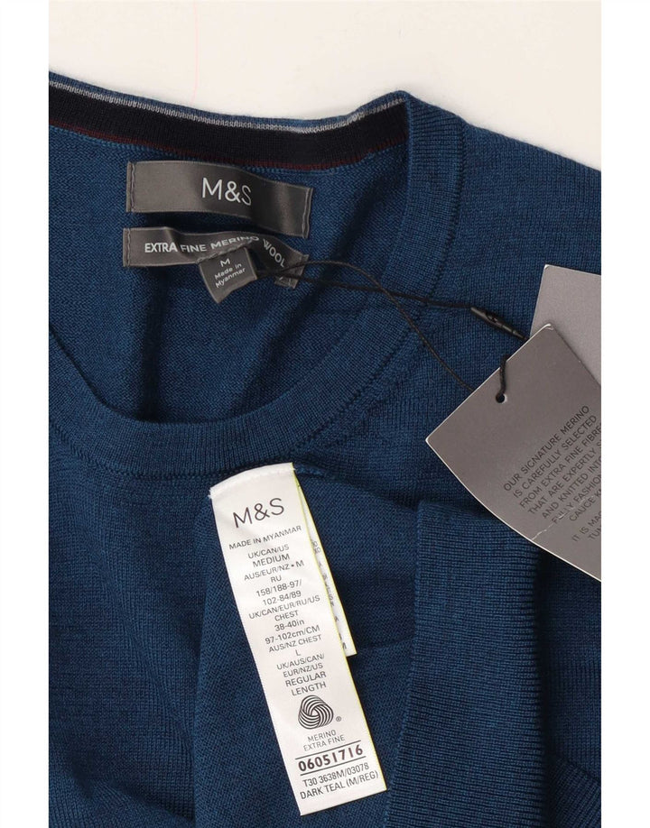 Marks & Spencer Męski sweter z okrągłym dekoltem, średni granat, wełna merynosowa
