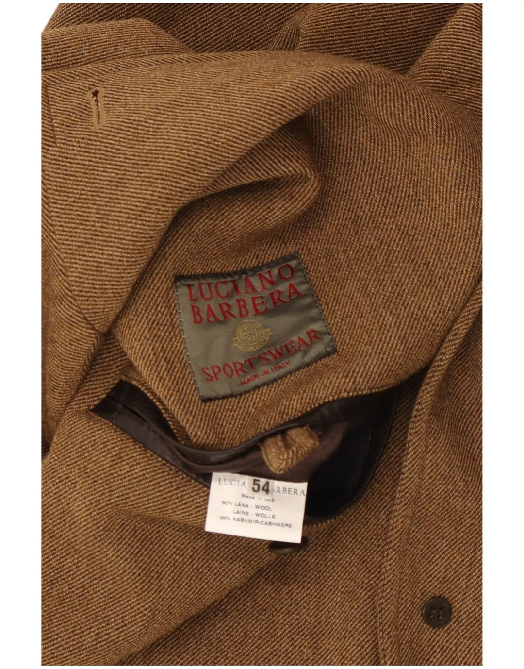 Luciano Barbera Męska marynarka zapinana na 3 guziki IT 54 2XL Brązowa wełniana klasyczna