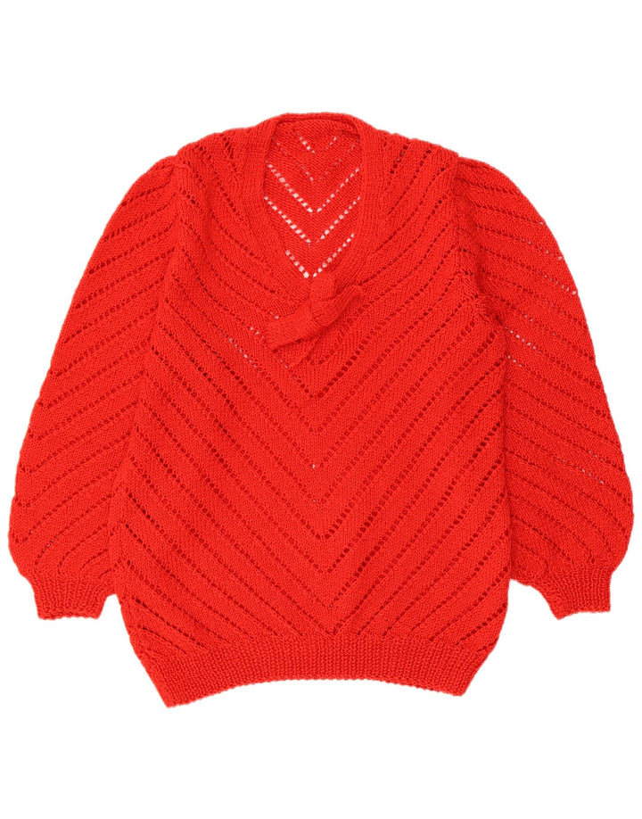 Sweter damski w stylu vintage, wiązany z przodu i z dekoltem w kształcie litery V, UK 10, mały czerwony