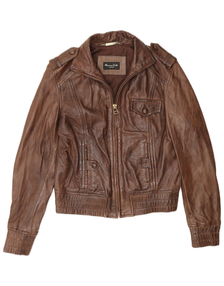Massimo Dutti Damska kurtka wojskowa skórzana UK 14 Medium Brown