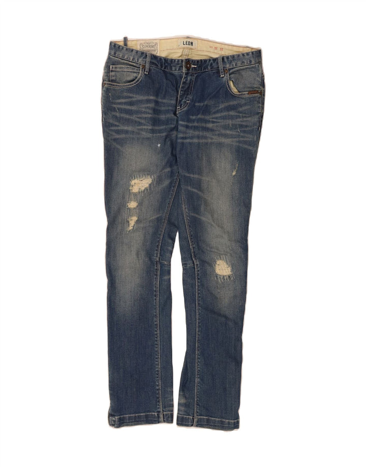 SUPERDRY Womens Leon Distressed Slim Jeans W32 L32 Blue Cotton Vintage Superdry and Second-Hand Superdry from Messina Hembry 