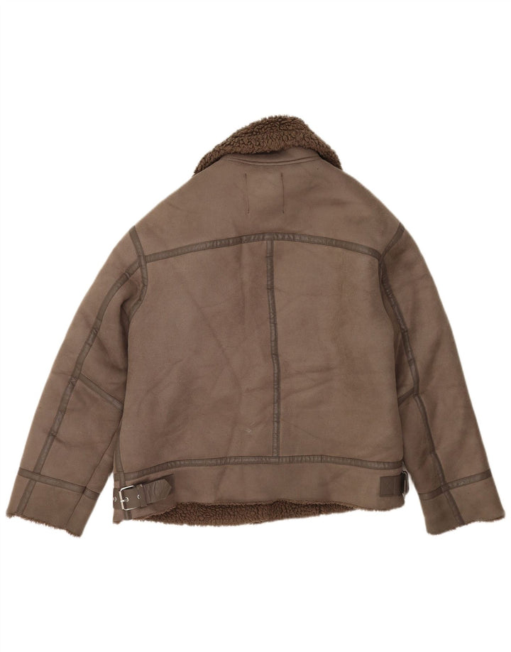 Damska kurtka motocyklowa Zara Sherpa Oversize UK 10, mała brązowa