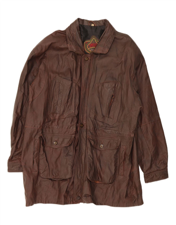 VINTAGE Mens Leather Coat UK 42 XL Brown Leather Vintage Vintage and Second-Hand Vintage from Messina Hembry 