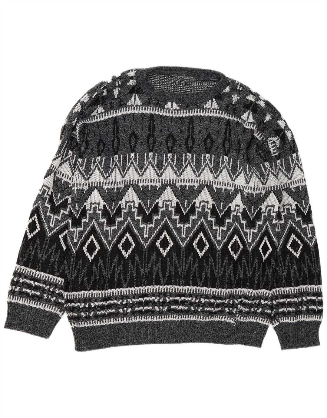Vintage męski sweter z dekoltem w łódkę, duży, szary, geometryczny