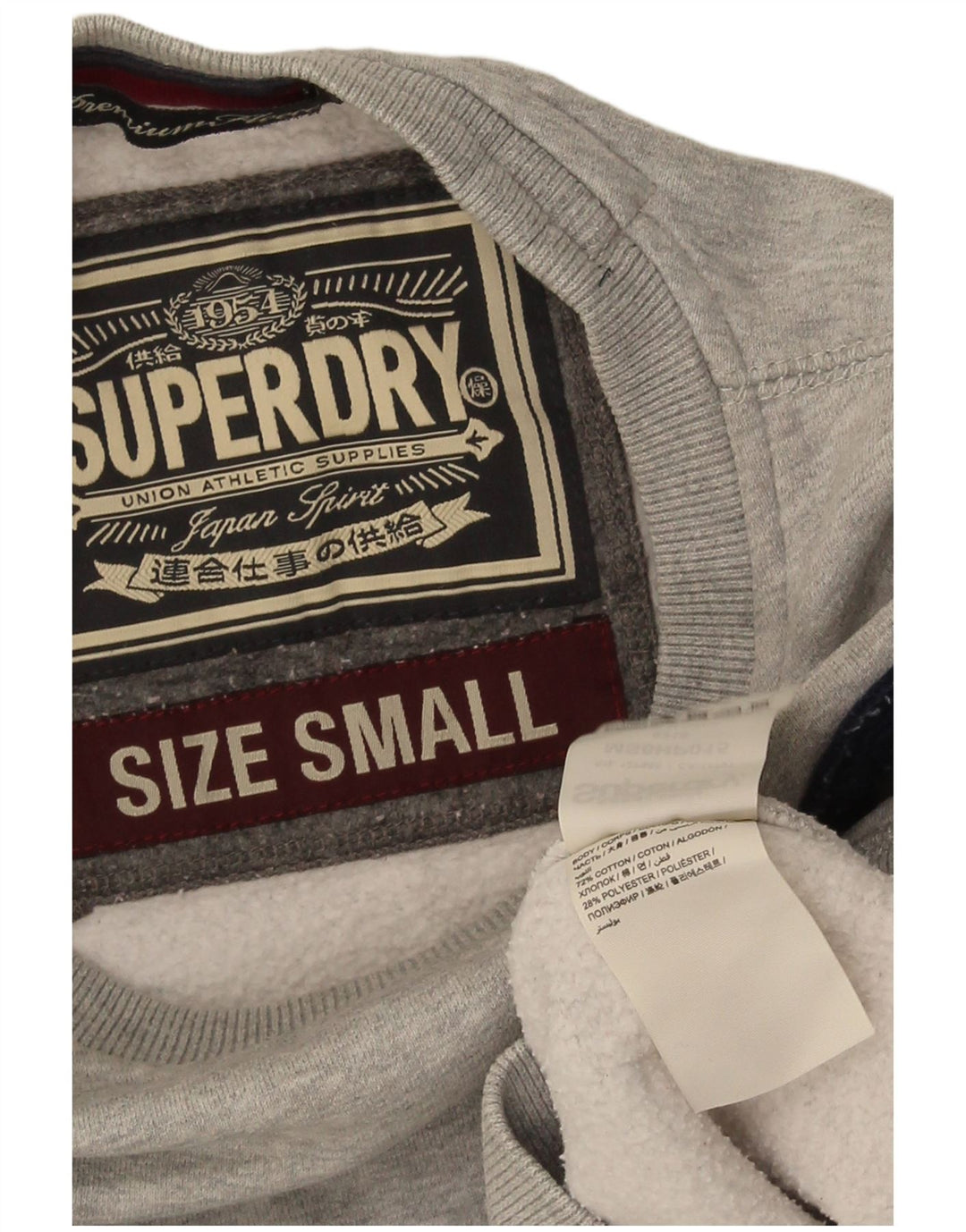 Męski sweter z grafiką Superdry, mały, szary, z bawełny w cętki