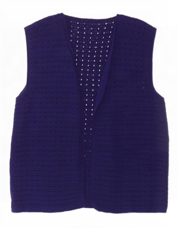 Vintage Womens Sleeveless Cardigan Sweater UK 16 Large Navy Blue