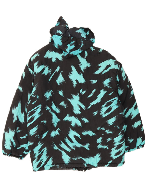 Vintage Womens Hooded Padded Jacket UK 16 Large Black Tie Dye