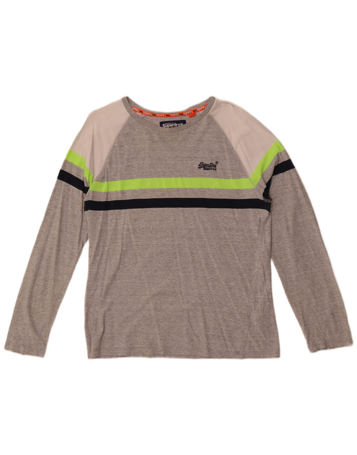 Męski top Superdry z długim rękawem, średnioszary, bawełniany w bloki kolorów