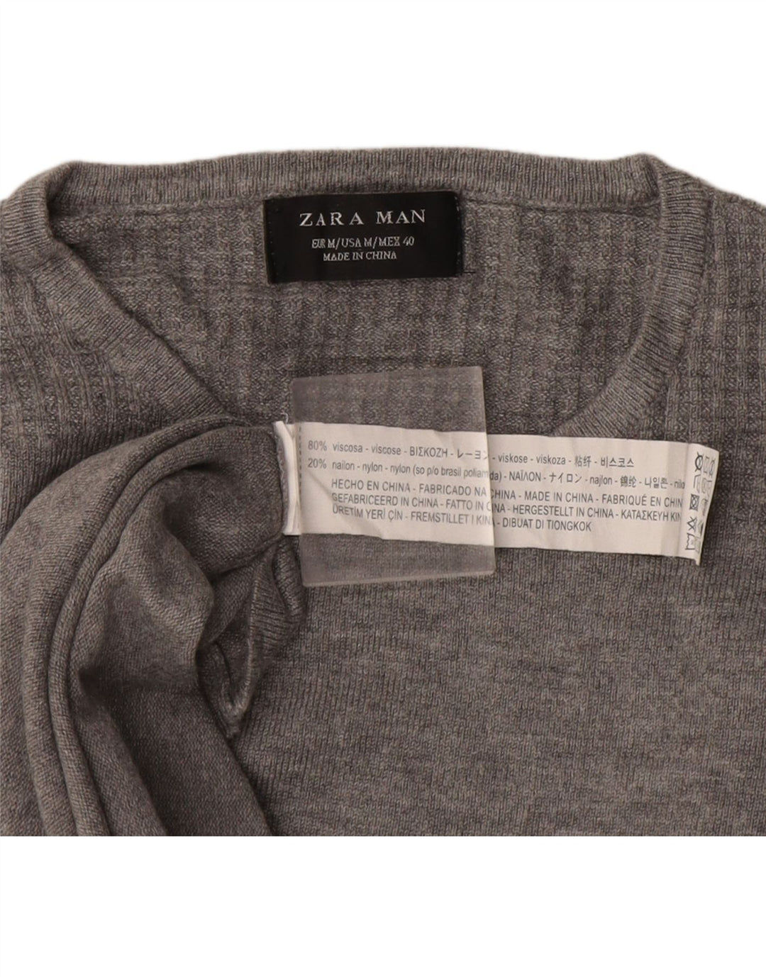 Męski sweter z okrągłym dekoltem Zara Średnioszary, nakrapiany wiskoza