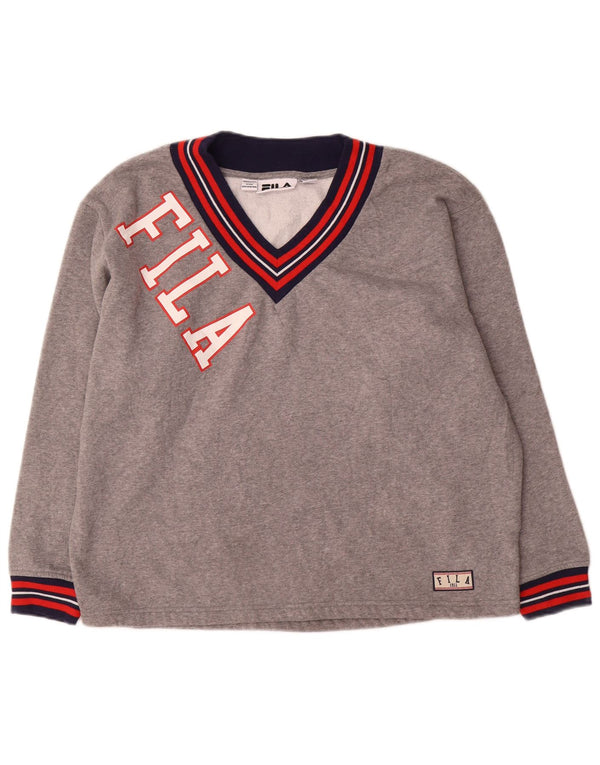 Damska bluza z grafiką Fila UK 14, duża, szara, z blokami kolorów
