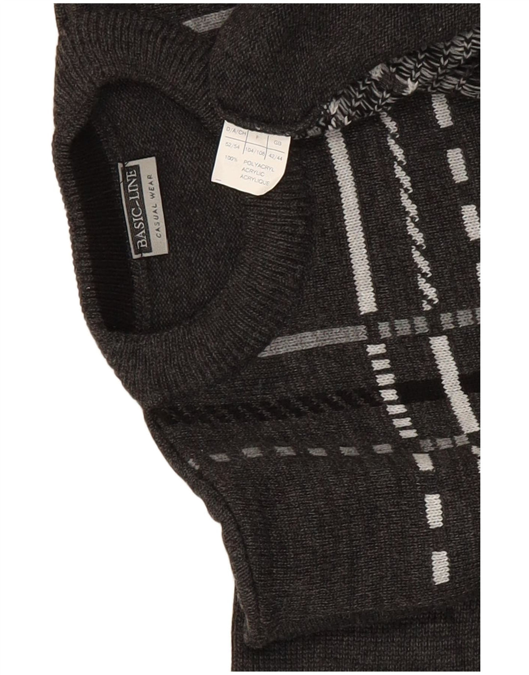 Męski sweter z okrągłym dekoltem Basicline UK 42/44, duży, szary, akrylowy w kratę