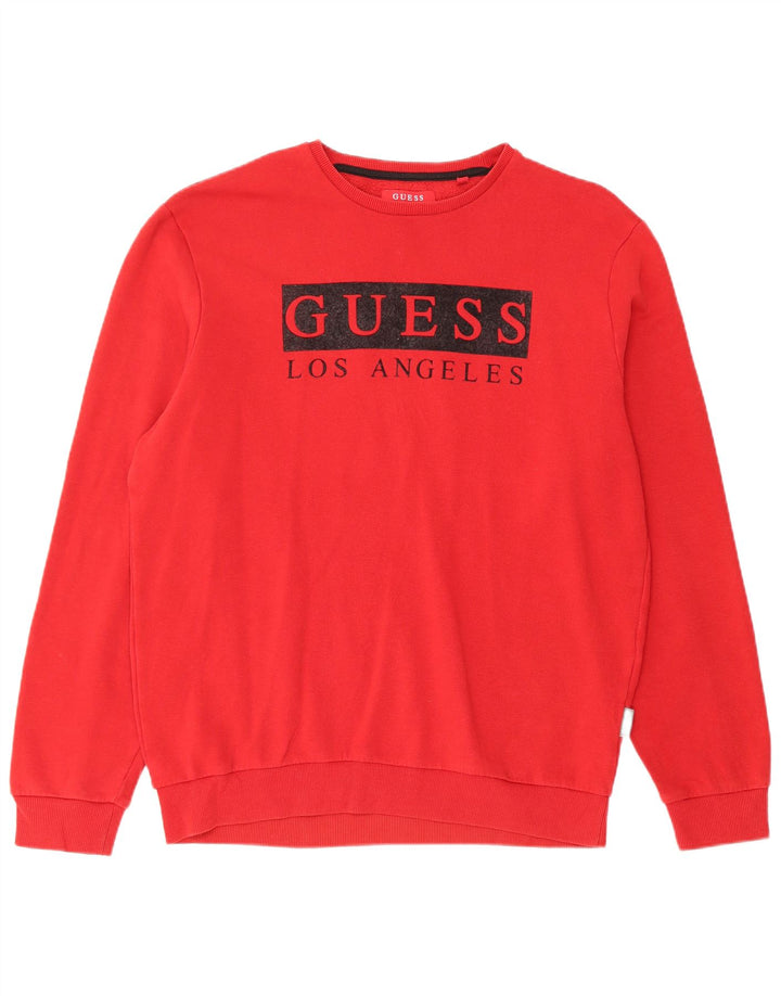 Męska bluza z grafiką GUESS, duża, czerwona, bawełniana