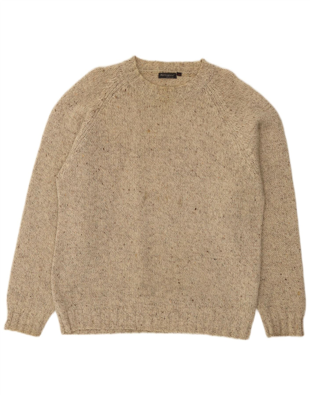 Męski sweter z okrągłym dekoltem Old England XL, beżowy, nakrapiany, nowa wełna