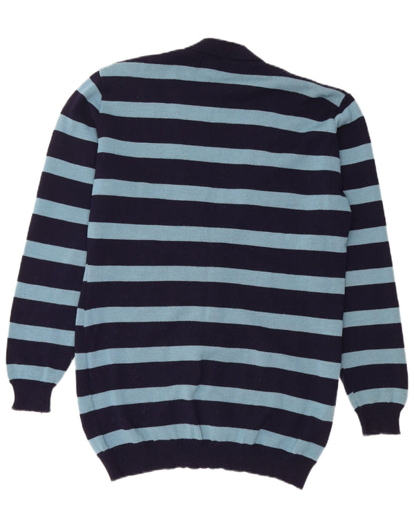 Vintage damski sweter rozpinany o przedłużonym fasonie UK 12, średni granatowy w paski