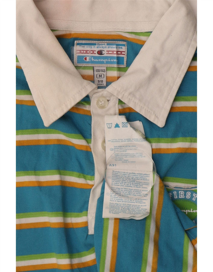 Chłopięca koszulka polo CHAMPION z grafiką, 9-10 lat, bawełniana w średnie niebieskie paski