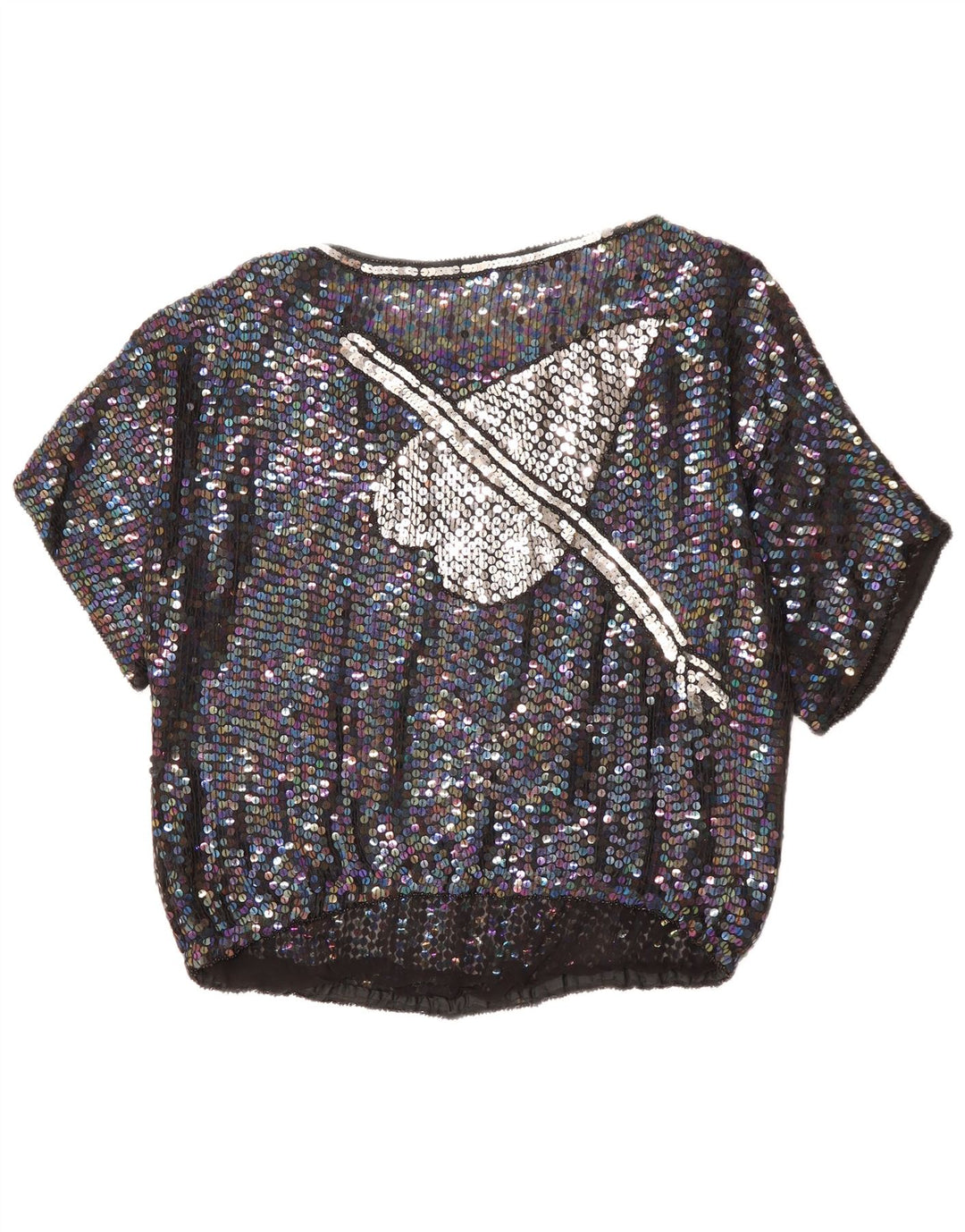 Damska bluzka z grafiką VINTAGE Top UK 14, duże czarne nakrapiane serce