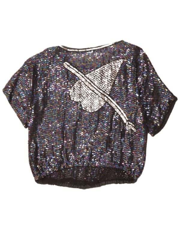 Damska bluzka z grafiką VINTAGE Top UK 14, duże czarne nakrapiane serce