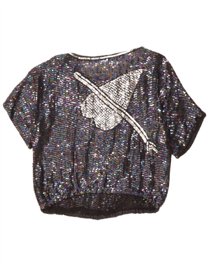 Damska bluzka z grafiką VINTAGE Top UK 14, duże czarne nakrapiane serce