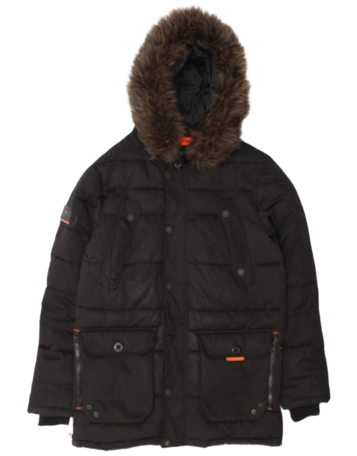 Męska ocieplana kurtka z kapturem Superdry UK 38, średni czarny poliester
