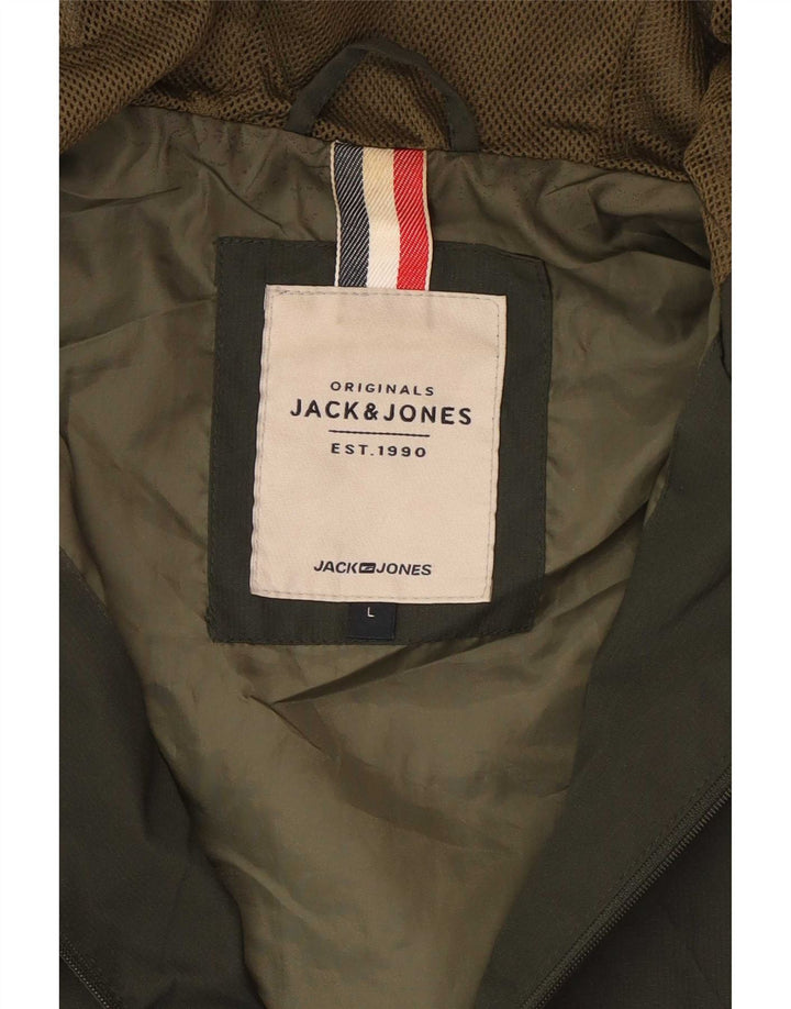 Męska kurtka przeciwdeszczowa z kapturem Jack & Jones UK 40, duża, zielona, poliestrowa