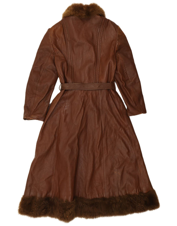 Induyco damski płaszcz skórzany UK 12 średniej wielkości brązowa skóra