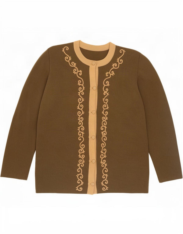 Sweter damski w stylu vintage, UK 16, duży, khaki, w kwiaty